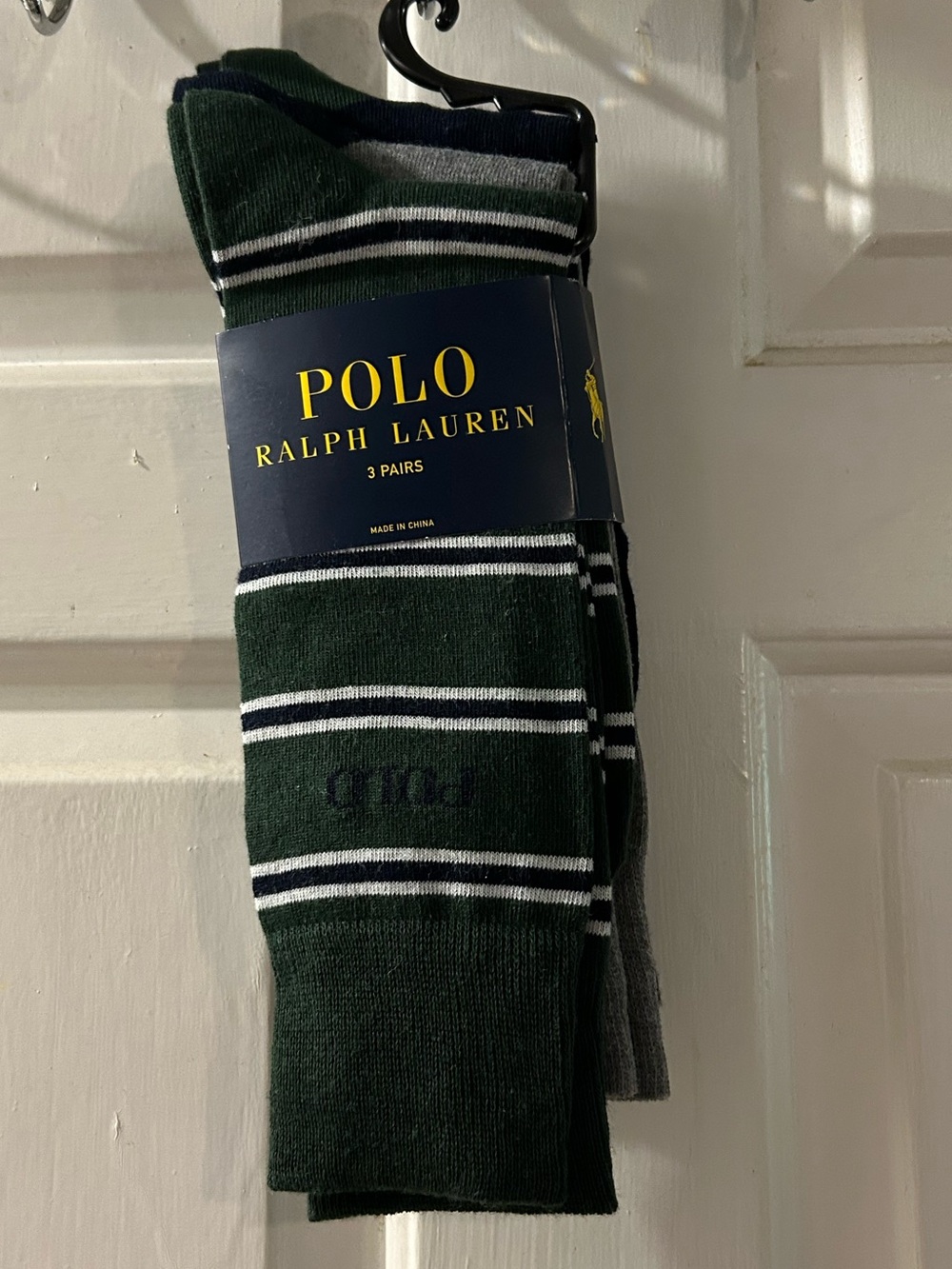 Ralph Lauren Dark Green, White & Navy Striped Crew Socks - 3 Pack
